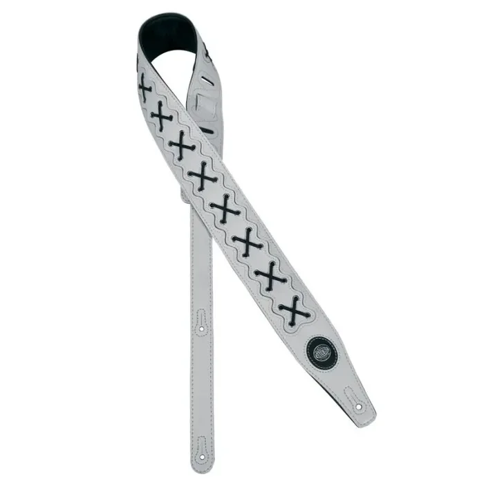 Gaucho Buffalo Lace Series gitaarriem, topkwaliteit leder, geveterd, wit