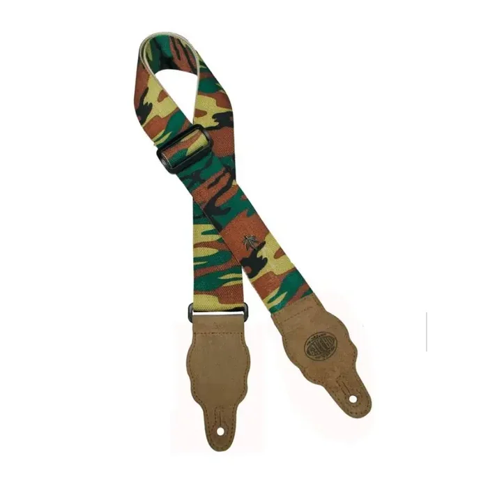 Gaucho Grass Series gitaarriem, hemp, camouflagepatroon, met bruine eindstukken