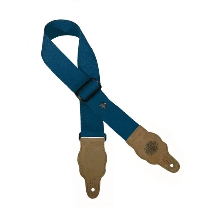 Gaucho Grass Series gitaarriem, hemp, cobalt blauw, met zwarte eindstukken