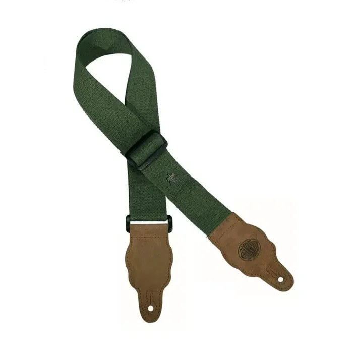 Gaucho Grass Series gitaarriem, hemp, legergroen, met bruine eindstukken