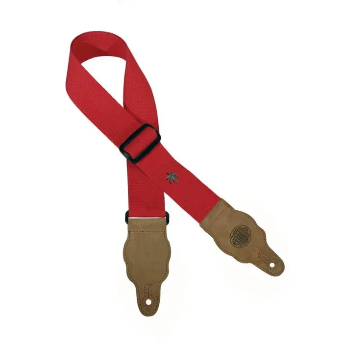 Gaucho Grass Series gitaarriem, hemp, rood, met bruine eindstukken