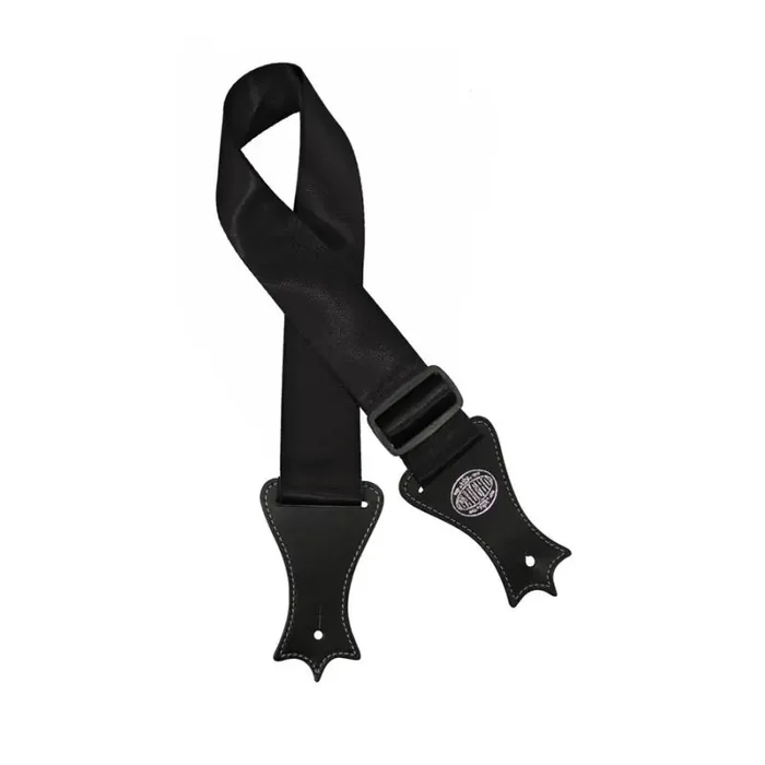 Gaucho Icon Series gitaarriem, deluxe zwart nylon, met lederen eindstukken, geen print