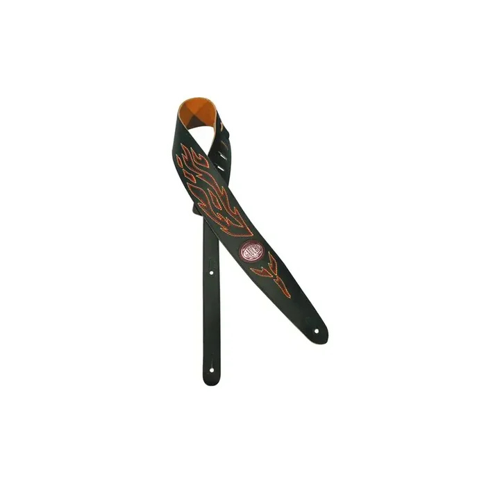Gaucho Silhouet Series gitaarriem, zwart, met geborduurde vlammen