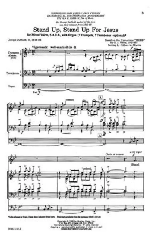 Gilbert M. Martin Stand Up, Stand Up For Jesus – Brass Gemischter Chor mit Begleitung