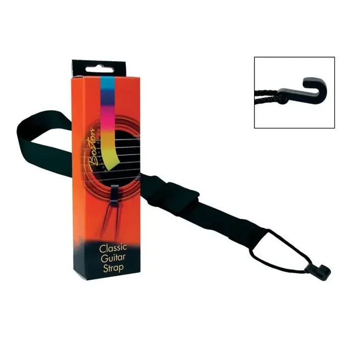 Gitaarriem voor klassieke gitaar, met haak voor klankgat, 30 mm. breed, zwart