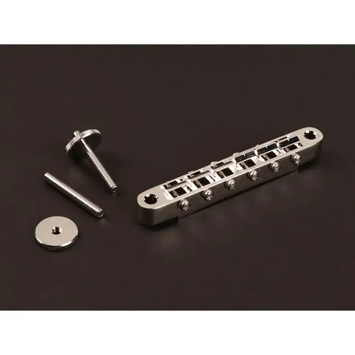 Gotoh bridge for e-guitar, „tune-o-matic“, thumbwheel spacing 74,0mm, hard zinc saddles, nickel