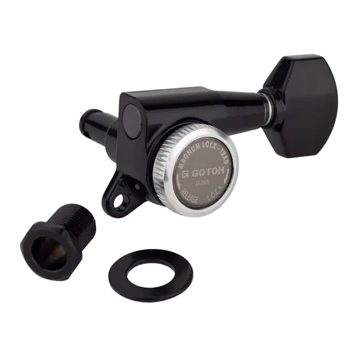 Gotoh SG381 machine heads (posts 2xS 2xL 2xXL) with Magnum Lock Trad and 07 buttons, 6R, black