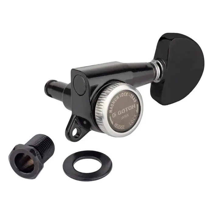 Gotoh SG381 machine heads with Magnum Lock Trad and AB20 buttons, 3L3R, cosmo black