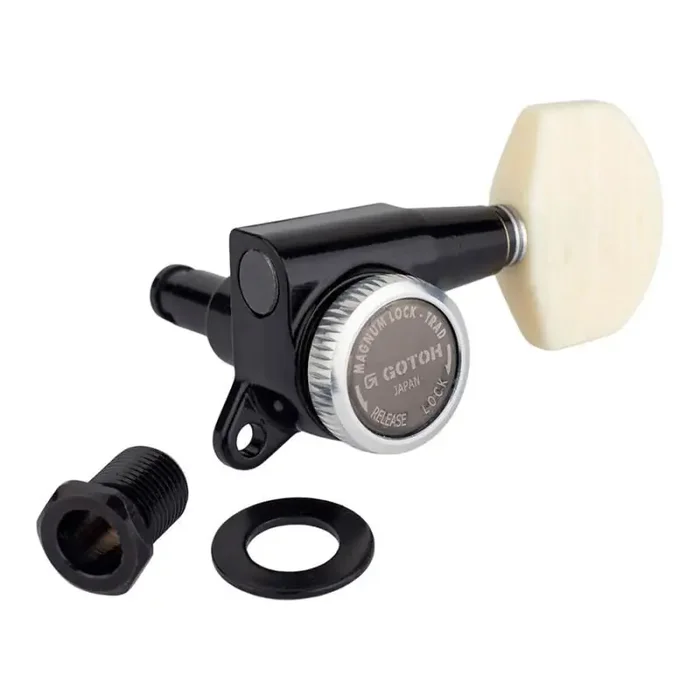 Gotoh SG381 machine heads with Magnum Lock Trad and M01 buttons, 3L3R, black