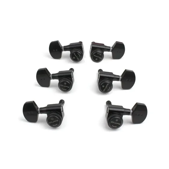 Graph Tech PRL-8311-B0 Ratio Electric Locking Machine Heads with Contemporary Button – 3 + 3 – Black