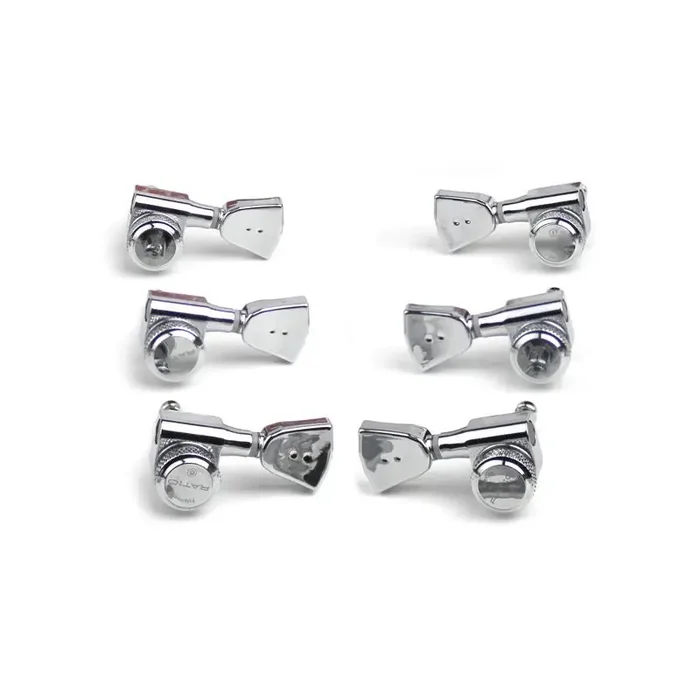 Graph Tech PRL-8341-LC0 Ratio Electric Locking Machine Heads with Vintage Button – 3 + 3, Lefthand – Chrome