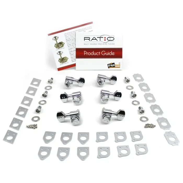 Graph Tech PRL-8421-C0 Ratio Electric Locking Machine Heads with Mini Contemporary Button – 4 + 2 – Chrome