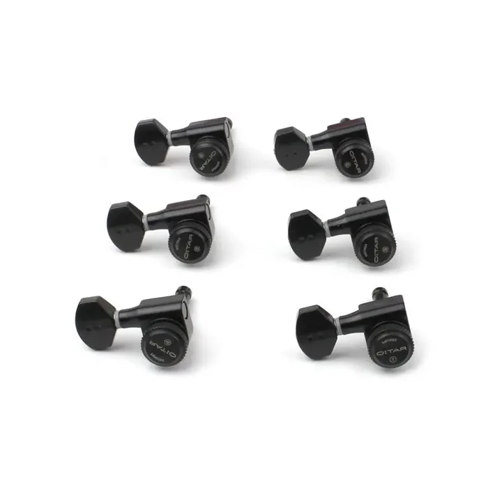 Graph Tech PRL-8721-LB0 Ratio Electric Locking Machine Heads with Mini Contemporary Button – 6-in-Line, Lefthand, Treble Side (Right) – Black