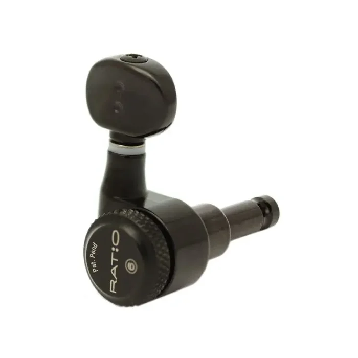 Graph Tech PRL-8731-B0 Ratio Electric Locking Machine Heads with Classic Button – 6-in-Line, Bass Side (Left) – Black