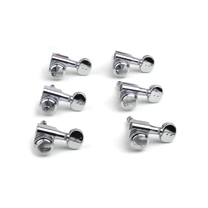 Graph Tech PRL-8731-C0 Ratio Electric Locking Machine Heads with Classic Button – 6-in-Line, Bass Side (Left) – Chrome