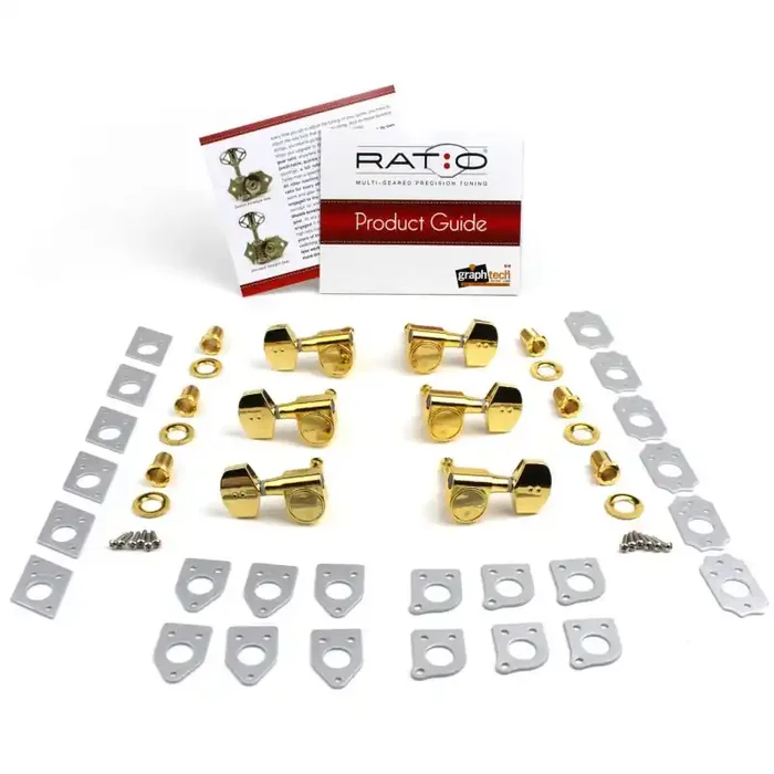 Graph Tech PRN-2311-G0 Ratio Electric Guitar Machine Heads with Contemporary Button – 3 + 3 – Gold