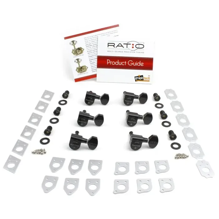 Graph Tech PRN-2721-B0 Ratio Electric Guitar Machine Heads with Mini Contemporary Button – 6-in-Line, Bass Side (Left) – Black