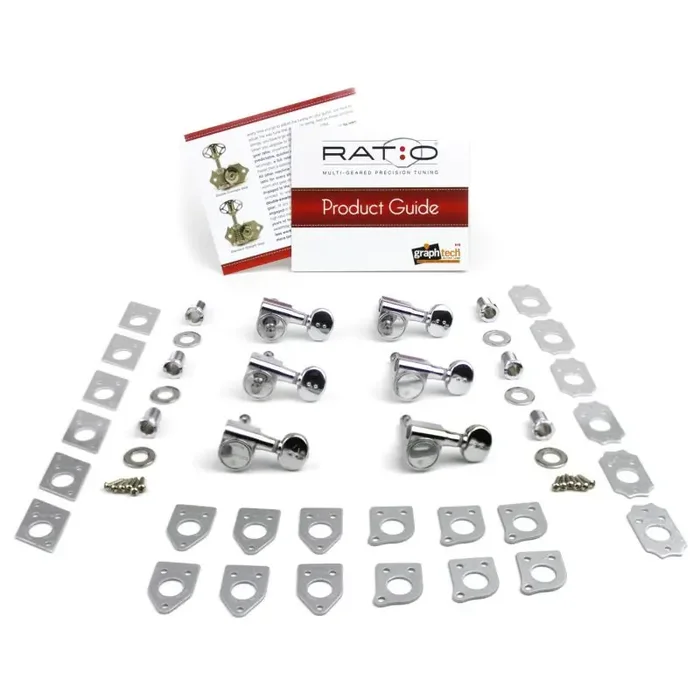 Graph Tech PRN-2731-C0 Ratio Electric Guitar Machine Heads with Classic Button – 6-in-Line, Bass Side (Left) – Chrome