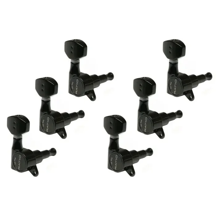 Graph Tech PRN-4721-B0 Ratio Electric Guitar Machine Heads with Mini Contemporary Button, Offset Screw – 6-in-Line, Bass Side (Left) – Black