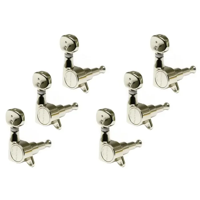 Graph Tech PRN-4731-N0 Ratio Electric Guitar Machine Heads with Classic Button, Offset Screw – 6-in-Line, Bass Side (Left) – Nickel