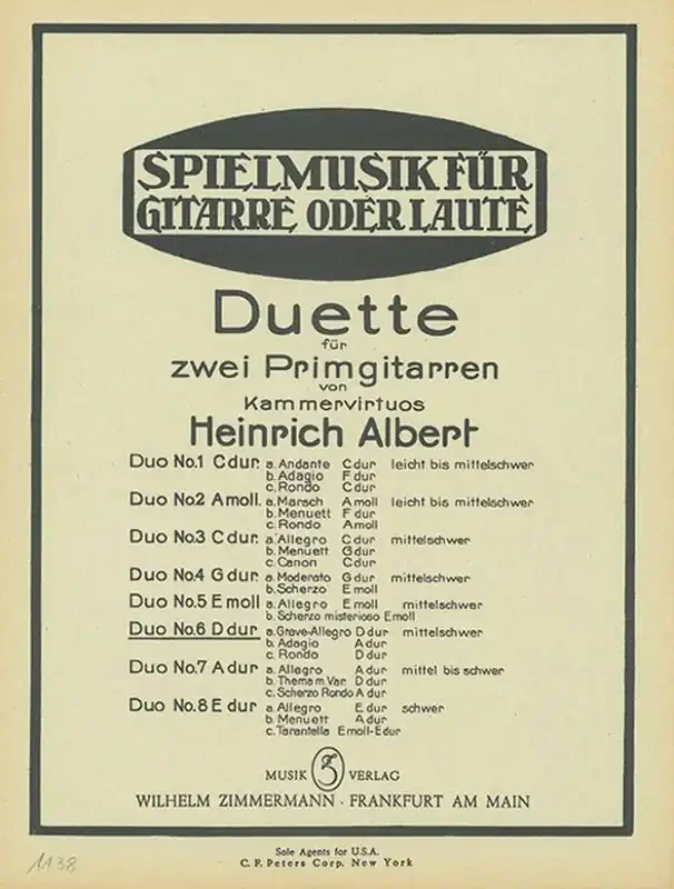 Heinrich Albert Acht Duette Gitarre Duett