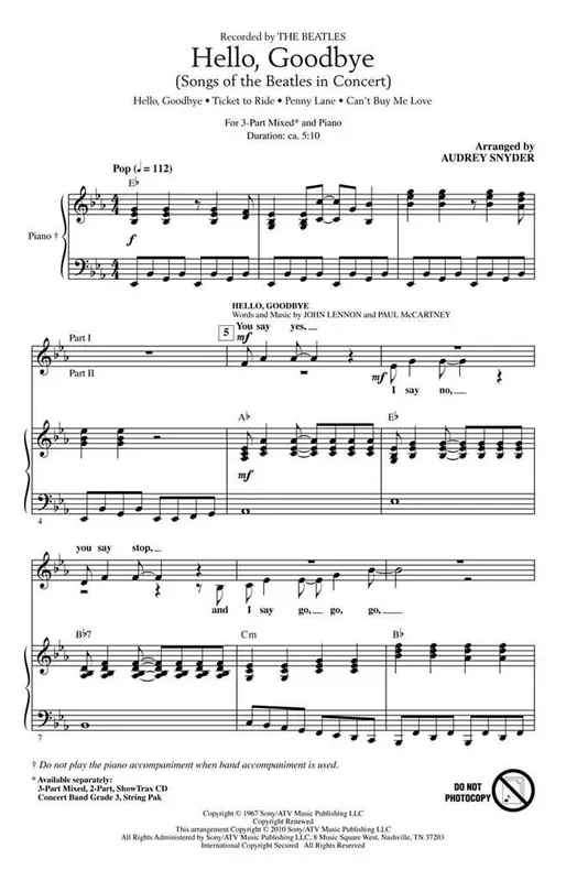 Hello, Goodbye (Arr. Audrey Snyder) Gesang Solo