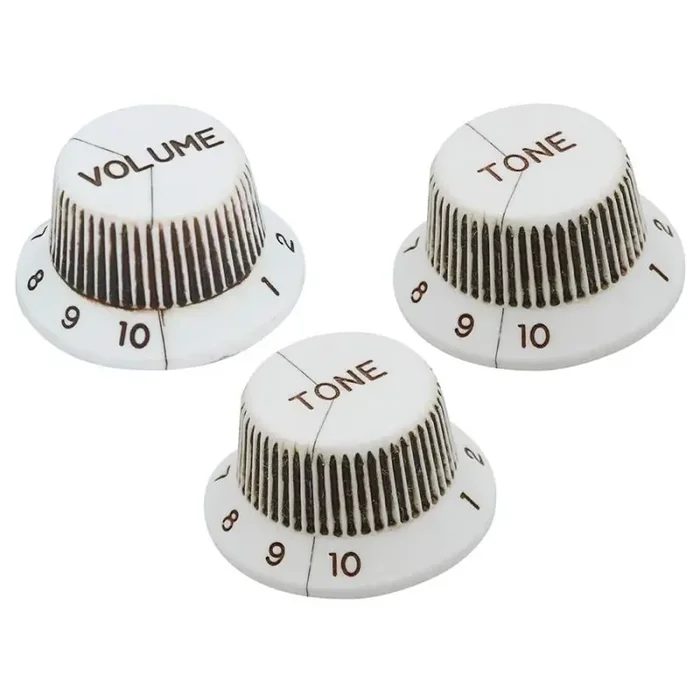 Hosco Japan 50‘s ST style knob set, 1V + 2T, bakelite, heavy relic white