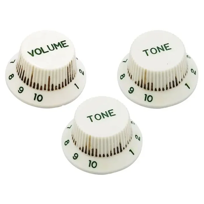 Hosco Japan 60‘s ST style knob set, 1V + 2T, relic aged white