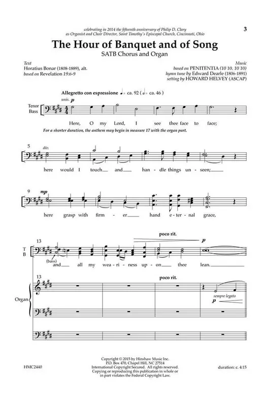 Howard Helvey The Hour Of Banquet And Of Song (Arr. Howard Helvey) Gemischter Chor mit Klavier/Orgel