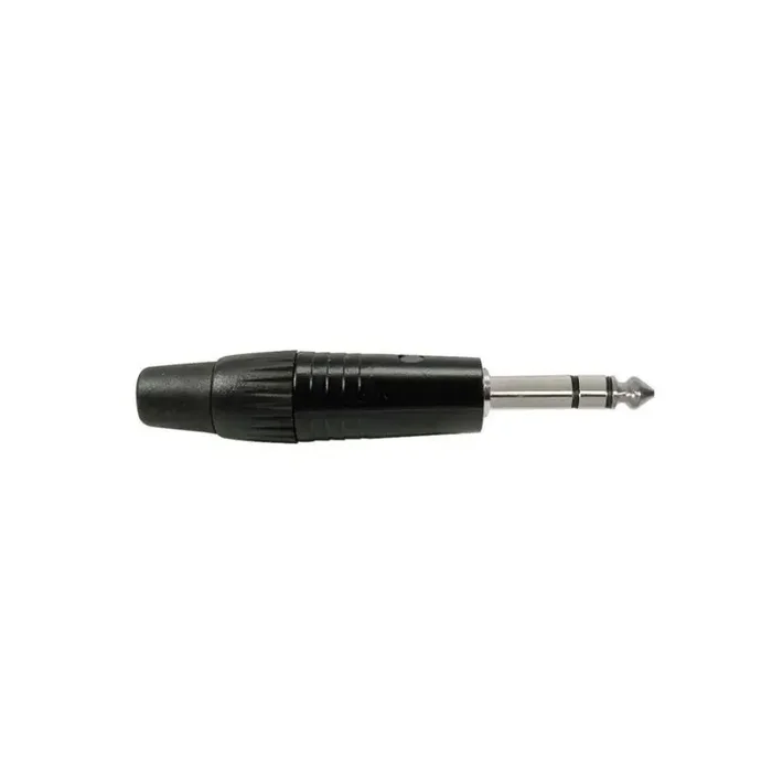 Jack plug, 6,3mm, 3-polig, aluminium zwart, rubber 7,5mm