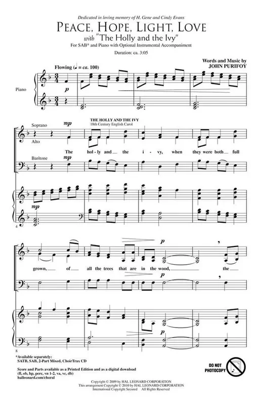 John Purifoy Peace, Hope, Light, Love Gemischter Chor mit Begleitung