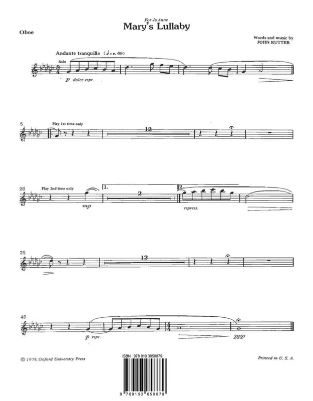 John Rutter Mary‘s Lullaby Gemischter Chor mit Ensemble