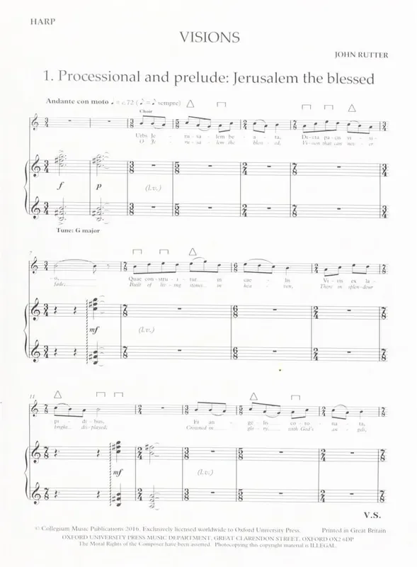 John Rutter Visions – Harp Part Gemischter Chor mit Begleitung