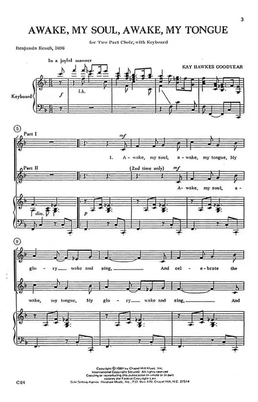 Kay Hawkes Goodyear Awake, My Soul, Awake, My Tongue (Arr. Kay Hawkes Goodyear) Frauenchor mit Klavier/Orgel