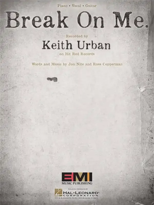 Keith Urban Break on Me. Klavier, Gesang, Gitarre (Songbooks)