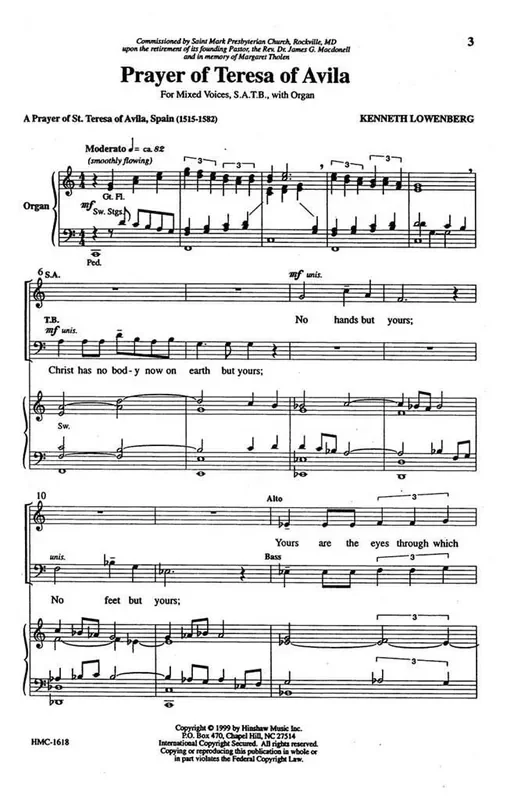 Kenneth Lowenberg Prayer Of Teresa Of Avila (Arr. Kenneth Lowenberg) Gemischter Chor mit Klavier/Orgel