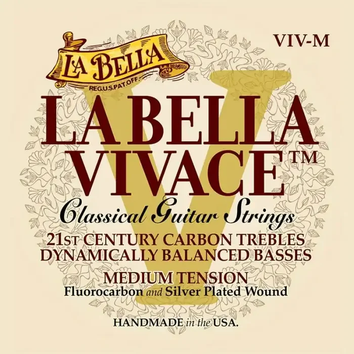 La Bella Vivace string set classic, fuorcarbon trebles & silverplated basses, medium tension