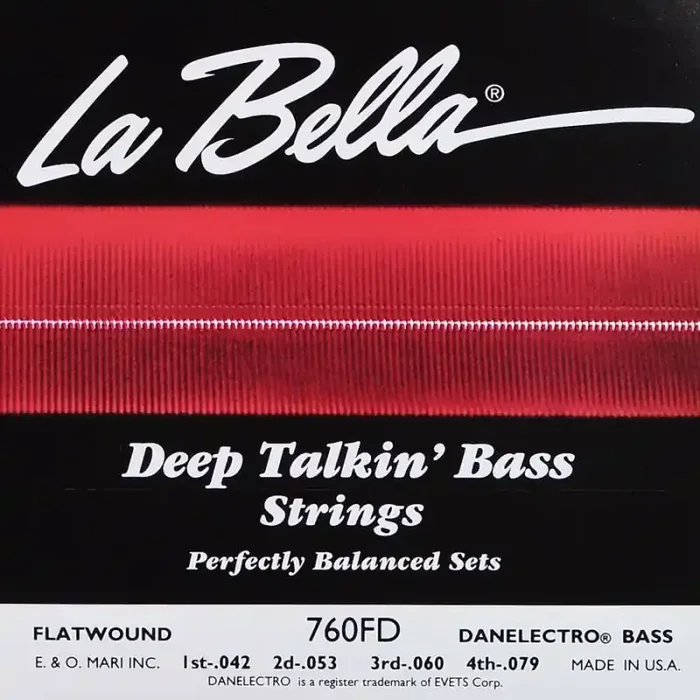 LaBella Deep Talkin‘ Bass snarenset elektrisch basgitaar, stainless steel flatwound, geschikt voor Danelectro, 042-053-060-07