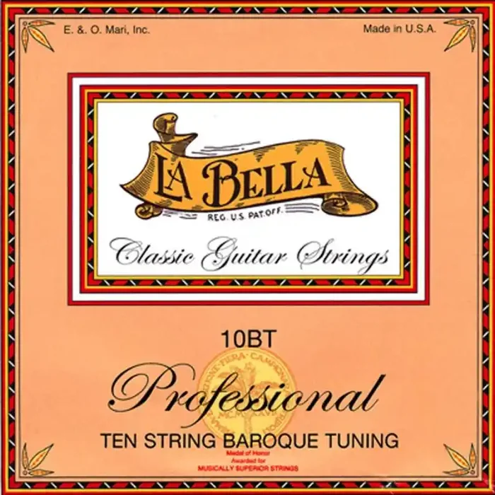 LaBella Multi-String Guitars snarenset klassiek 10-snarig, clear nylon trebles & silverplated basses, barok stemming