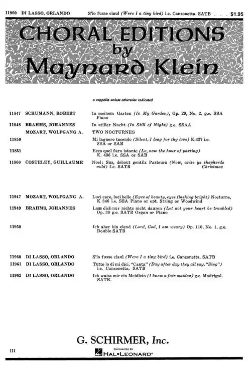 Lasso, Orlando di S‘io Fusse Ciaul (Were I A Tiny Bird)