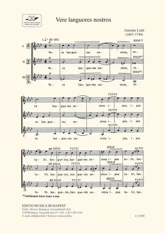 Lotti, Antonio Vere languores nostros