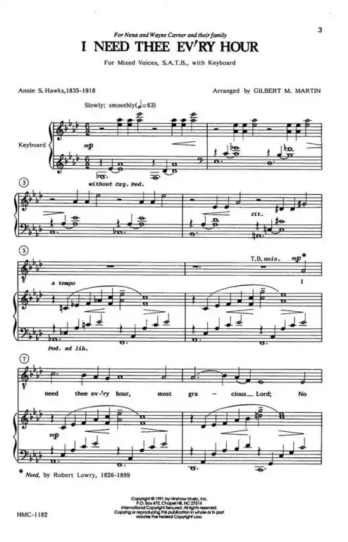 Lowry, Robert I Need Thee Every Hour