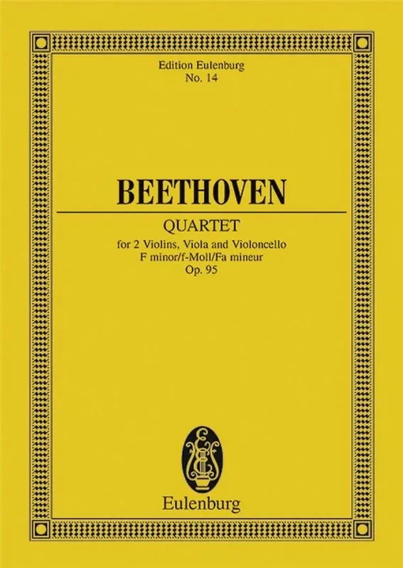Ludwig van Beethoven String Quartet F Minor Op 95 Study Score Streichquartett