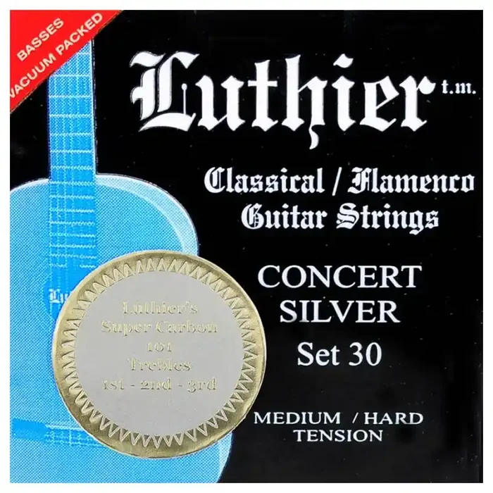 Luthier Super Carbon 101 string set classic, Concert White Silver, medium-hard tension, with carbon trebles