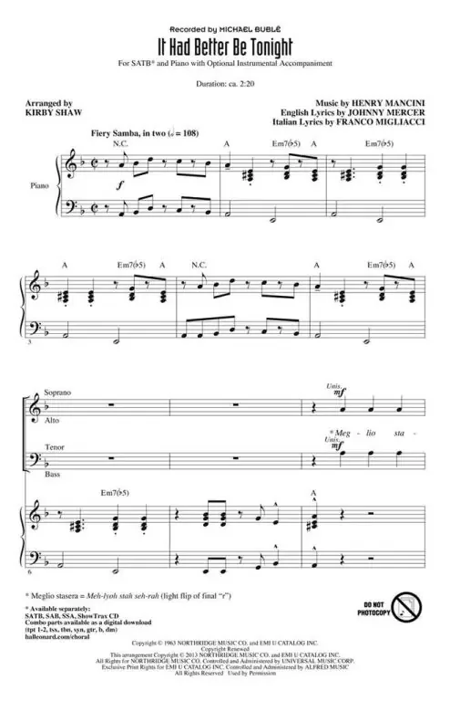 Mancini, Henry It Had Better Be Tonight