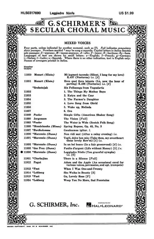 Marenzio, Luca Leggiadre Ninfe (You Graceful Nymphs)