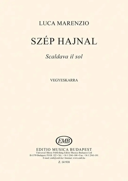 Marenzio, Luca Szép hajnal (Scaldava in sol)