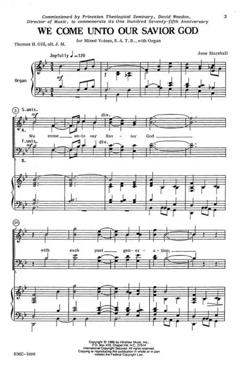 Marshall, Jane We Come Unto Our Savior God