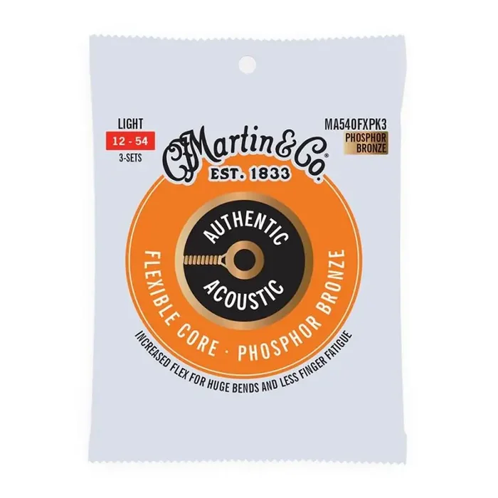 Martin Authentic Acoustic Flexible Core string set 3 PACK 92/8 phosphor bronze, light, 012-016-025-032-042-054