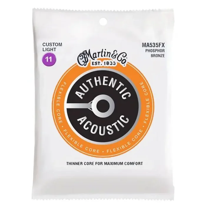 Martin Authentic Acoustic Flexible Core string set, 92/8 phosphor bronze, custom light, 011-015-023-032-042-052